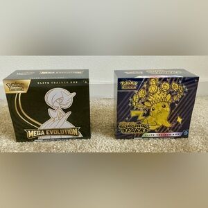 2 SEALED POKÉMON ETB MEGA EVOLUTION & SCARLET VIOLET SURGING SPARKS